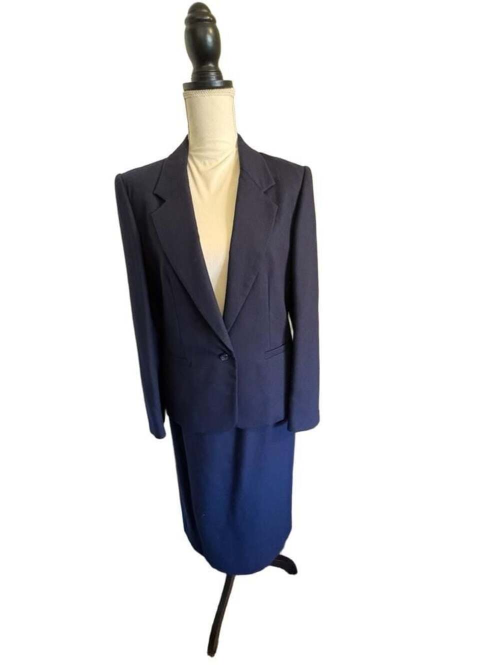 9 to 6 Inspired 80’s Vintage Navy Blue Wool Suit Jacket And Skirt Set